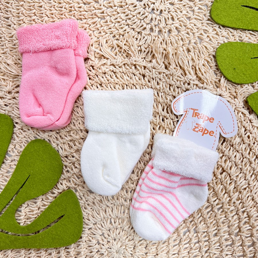 Kit 3 Meias Soquetes Trape Zape - Off White e Rosa